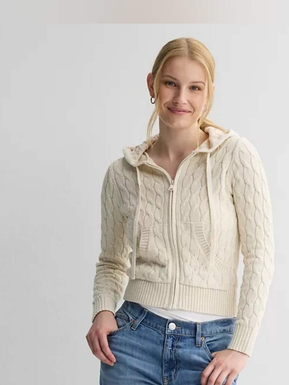 SO Women's Hooded Cable-Knit Zip Hoodie